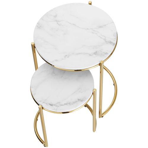 Lot 2 Tables D'appoint Plateau En Marbre Et Structure En Acier Dorées