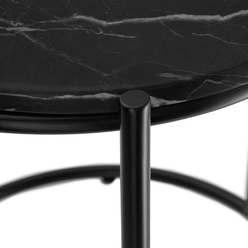 Lot 2 Tables D'appoint Plateau En Marbre Et Structure En Acier Noires