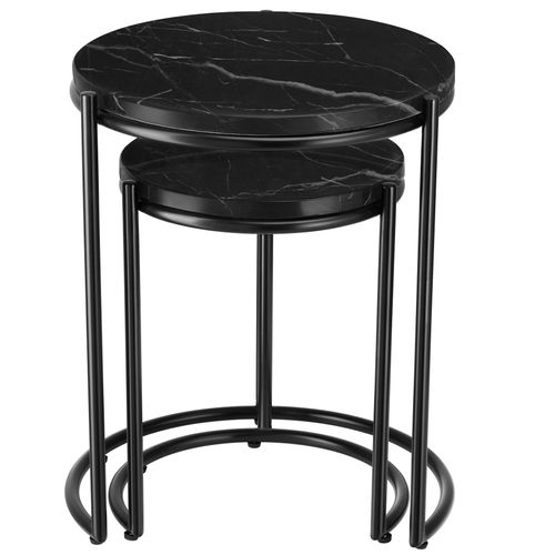 Lot 2 Tables D'appoint Plateau En Marbre Et Structure En Acier Noires