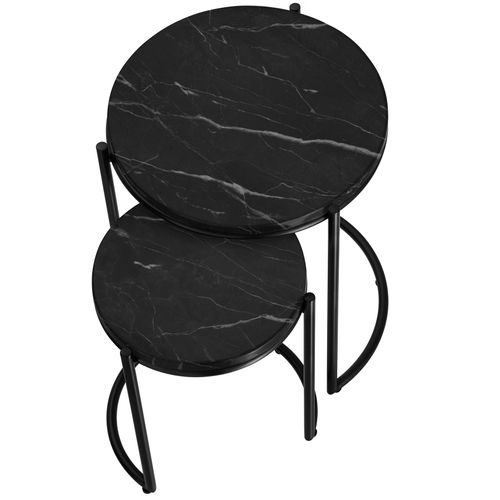 Lot 2 Tables D'appoint Plateau En Marbre Et Structure En Acier Noires