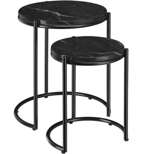 Lot 2 Tables D'appoint Plateau En Marbre Et Structure En Acier Noires