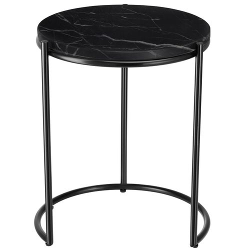 Lot 2 Tables D'appoint Plateau En Marbre Et Structure En Acier Noires