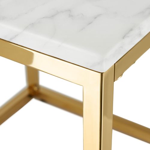 Table D'appoint En Marbre Carrée Réglable En Hauteur Blanc Et Doré