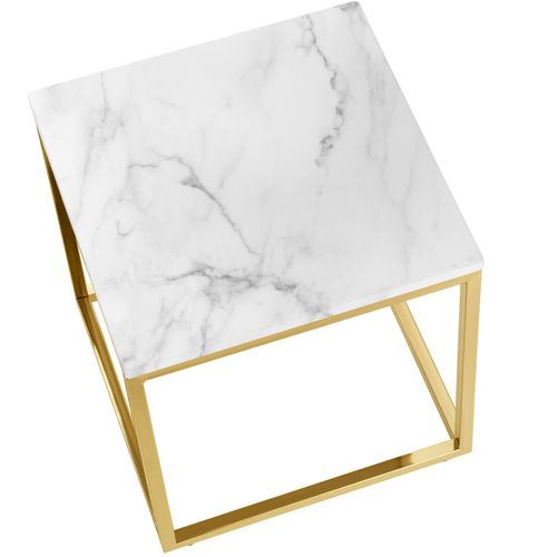 Table D'appoint En Marbre Carrée Réglable En Hauteur Blanc Et Doré