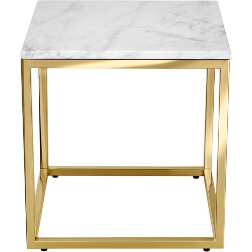 Table D'appoint En Marbre Carrée Réglable En Hauteur Blanc Et Doré
