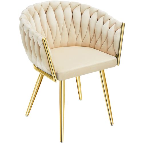 Lot 2 Chaises De Salle à Manger En Velours Design Noué Sable/or