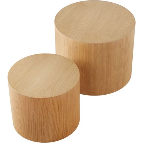 Ensemble De 2 Tables Basses Rondes Aspect Bois De Chêne