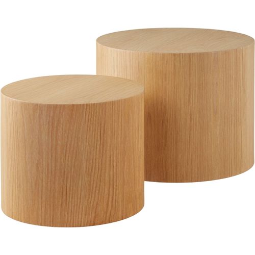 Ensemble De 2 Tables Basses Rondes Aspect Bois De Chêne