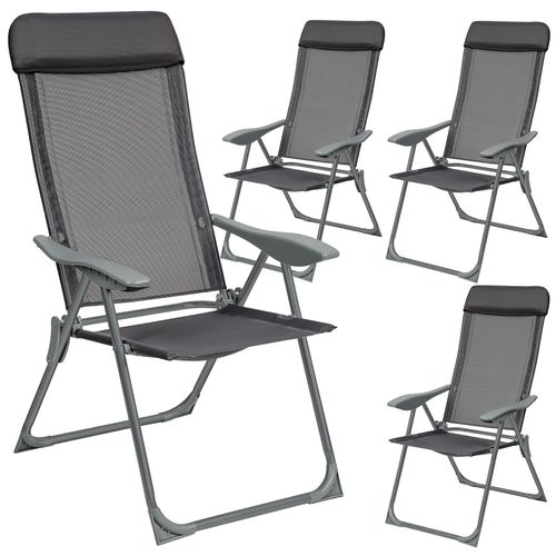 Lot De 4 Chaises De Jardin Pliantes En Aluminium Gris Anthracite