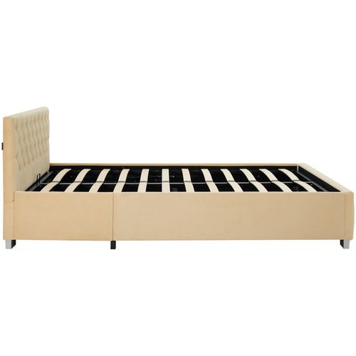 Lit Capitonné Avec Bandes LED Et Espace De Rangement 140x200 Beige