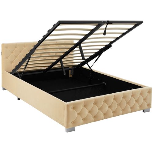 Lit Capitonné Avec Bandes LED Et Espace De Rangement 140x200 Beige