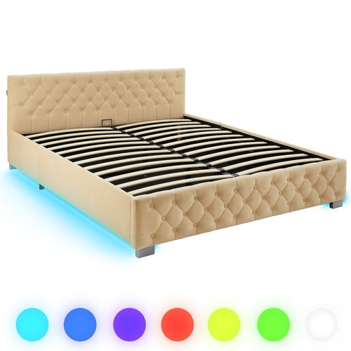 Lit Capitonné Avec Bandes LED Et Espace De Rangement 180x200 Beige