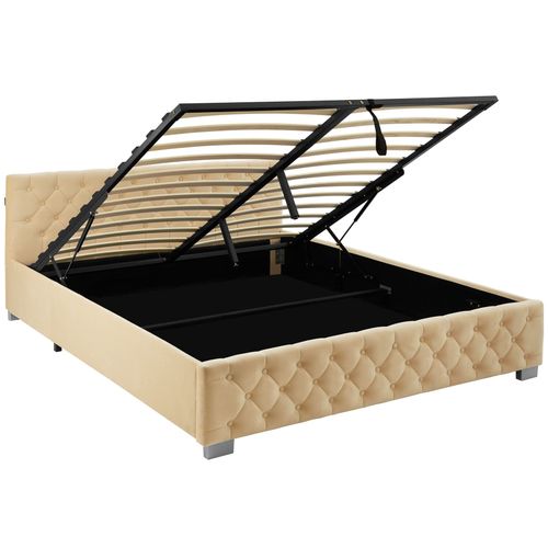 Lit Capitonné Avec Bandes LED Et Espace De Rangement 180x200 Beige