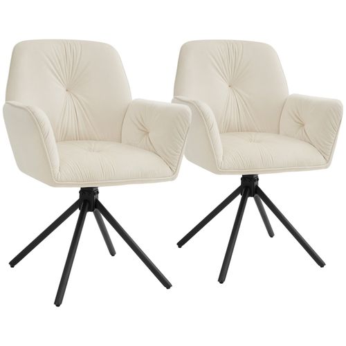 Lot De 2 Chaises Pivotantes 360° En Velours Rembourré Crème/noir
