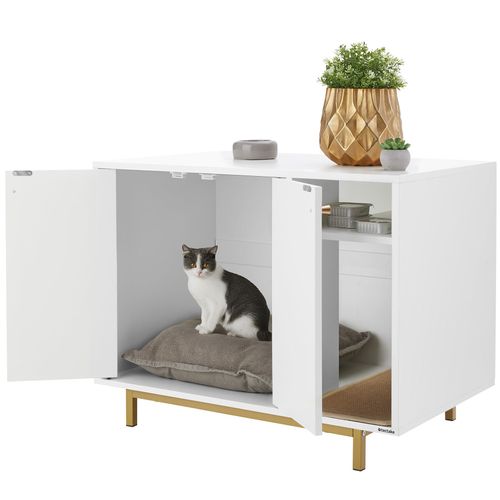 Armoire Pour Chat Entrée Latérale Tapis à Griffer Inclus 80x52x61,5cm
