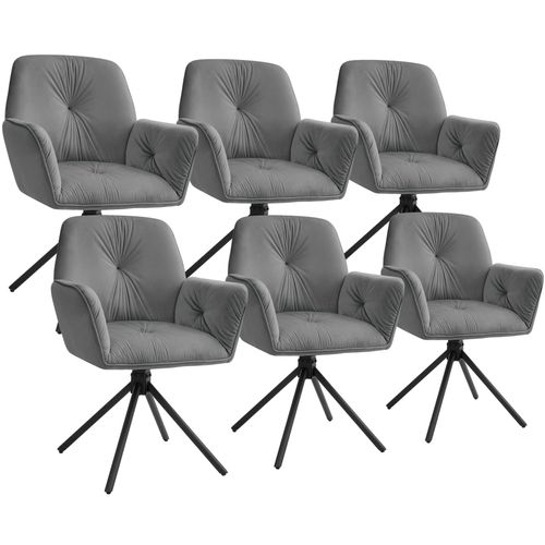 Lot De 6 Chaises Pivotantes 360° En Velours Rembourré Anthracite/noir