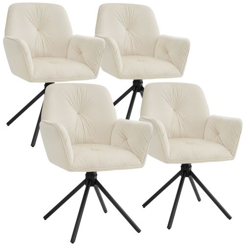 Lot De 4 Chaises Pivotantes 360° En Velours Rembourrées Crème/noir