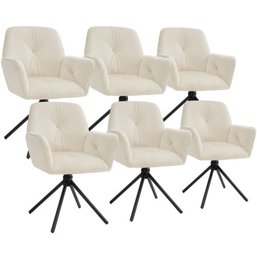 Lot De 6 Chaises Pivotantes 360° En Velours Rembourré Crème/noir