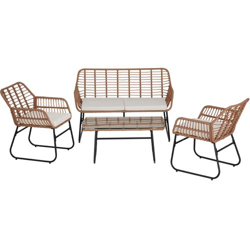 Salon De Jardin En Résine Tressée Marron Naturel  68 X 119 X 79 Cm