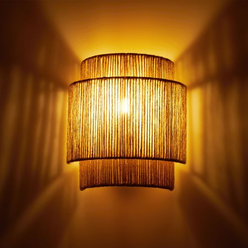 Applique Murale En Jute Avec Structure En Acier Style Bohème 40w