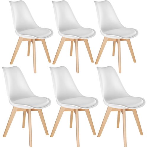 Lot 6 Chaises Salle à Manger Style Scandinave Forme Ergonomique Blanc