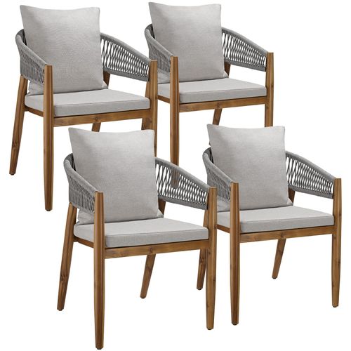 Lot De 4 Chaises De Jardin Au Design Corde Housses Déperlantes Grège