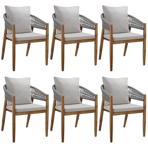 Lot De 6 Chaises De Jardin Au Design Corde Housses Déperlantes Grège