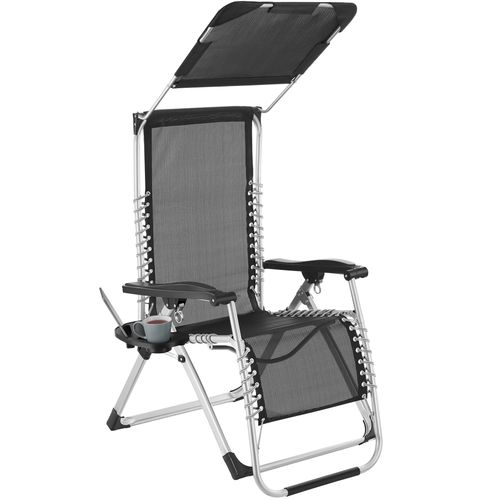 Chaise Longue Pliable Avec Dossier Flexible Et Repose-pieds Noir