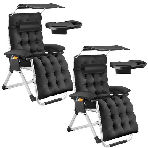 Chaise Longue Pliable Avec Dossier Flexible Et Repose-pieds Noir