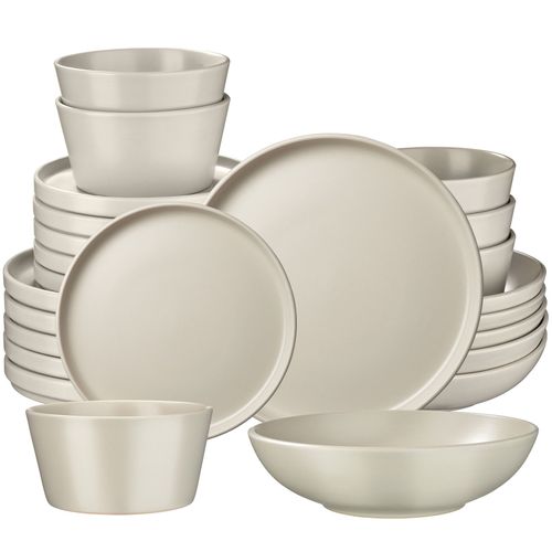 24 Pièces Service De Table En Grès Pour 6 Personnes Taupe