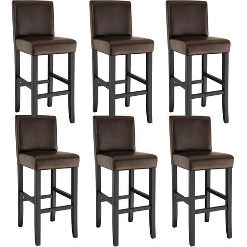 Lot De 6 Tabourets De Bar Bois Simili Cuir Avec Dossier Marron