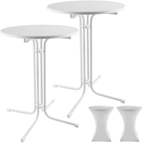 Lot De 2 Tables Hautes Pliables Rondes Avec Housse 90x110 Cm Blanc