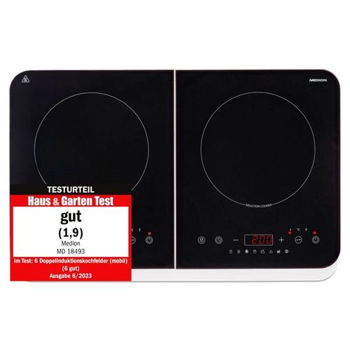 Plaque Induction Posable Md18493 - 2 Foyers - 3500 W - 60/240°c - L 59 X P 36 X H 6 Cm - Blanc/noir