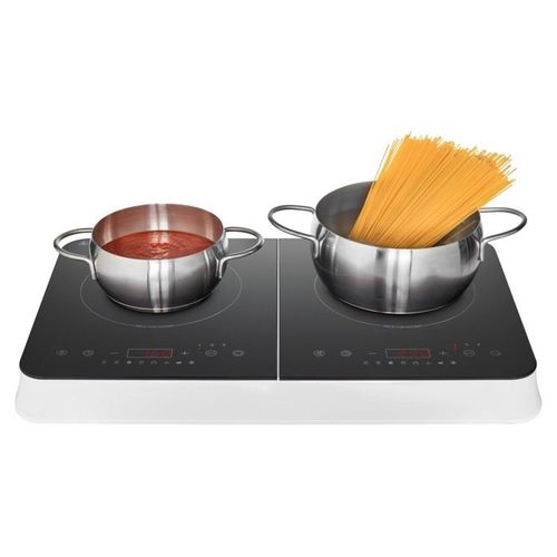 Plaque Induction Posable Md18493 - 2 Foyers - 3500 W - 60/240°c - L 59 X P 36 X H 6 Cm - Blanc/noir