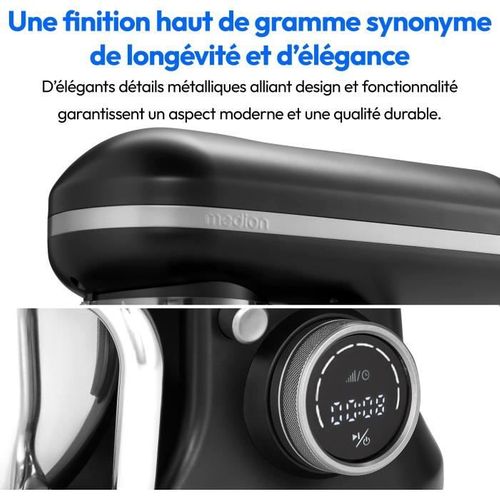 Robot Pâtissier - Md18420 - 1200 W - 5 L - 8 Vitesses - Bol à Glace - Noir