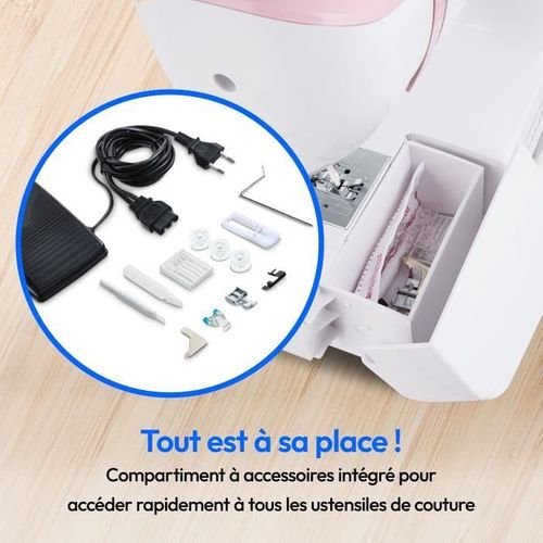 Machine à Coudre - Sm 60 - 62w - 24 Points + Points Doubles - 700 Tr/min - LED - Rose