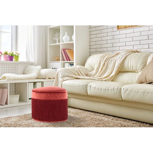 Pouf et Coffre De Rangement Avec Franges "paola" 48cm Bordeaux