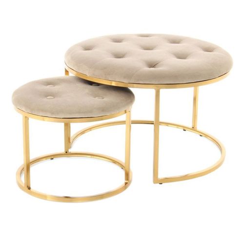 Lot De 2 Tabourets "becky" 60cm Taupe et Or