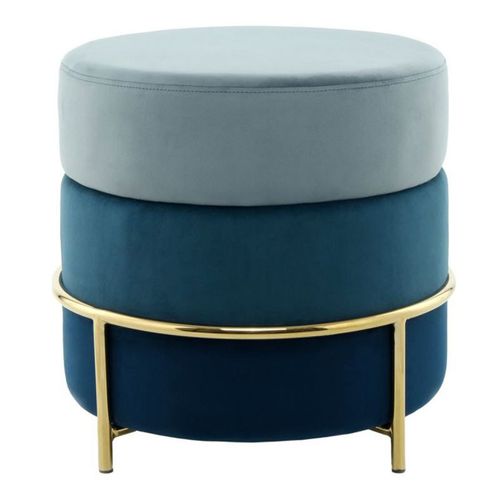 Pouf Rond Design En Velours "matilda" 48cm Bleu