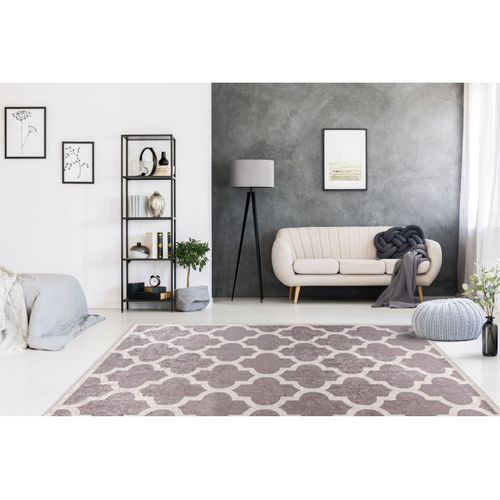 Tapis Imprimé à Poils Courts "sally" Taupe et Crème 160 X 230 Cm