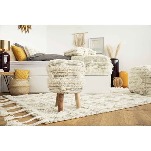 Tabouret Bohème Fait à La Main "bohist Iv" 50cm Crème et Kaki