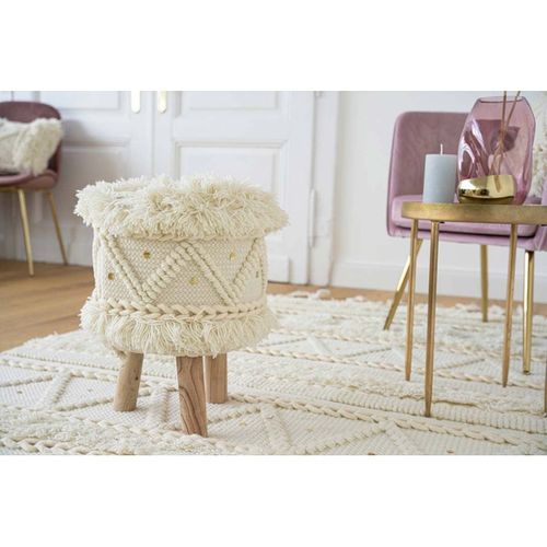 Tabouret Bohème Fait à La Main "bohist V" 50cm Crème