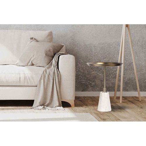 Table D'appoint Design "grant" 51cm Blanc et Or