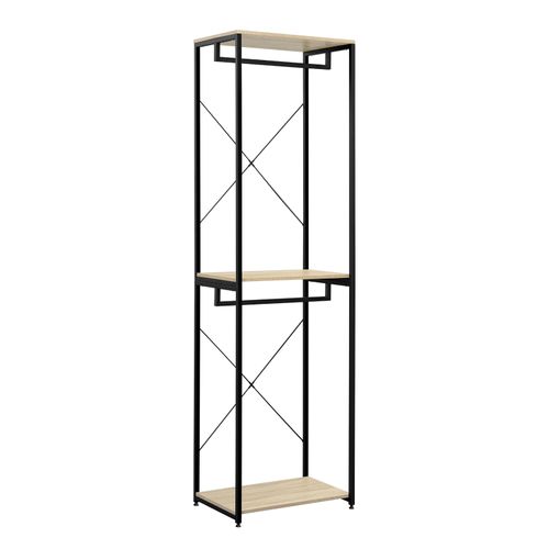 Porte-manteaux Sur Pieds En Bois Et Acier. Noir + Chêne Clair. 60x40x213 Cm