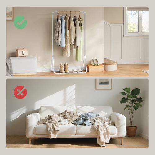 Portant à Vêtements En Fer. Porte-vêtements Portemanteau Environ 79x43x145cm. Blanc