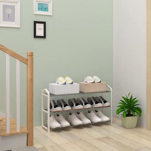 Etagère à Chaussures De 3 Étages-Meuble à Chaussure Pour 12 Paires De Chaussures-79x19.5x45cm-Crème