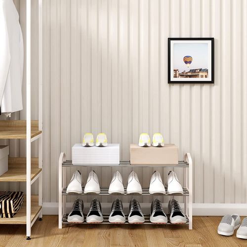 Etagère à Chaussures De 3 Étages-Meuble à Chaussure Pour 12 Paires De Chaussures-79x19.5x45cm-Crème