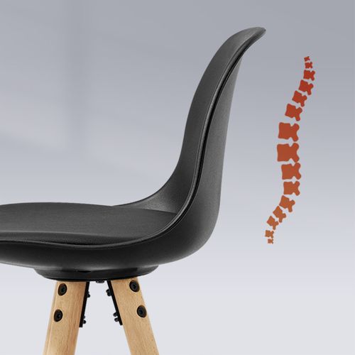 Tabouret De Bar En Similicuir Siège De Cuisine Pied En Bois Avec Repose-Pied-Noir