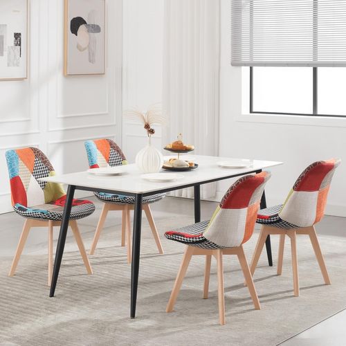 6 X Chaises De Salle à Manger. Chaises Scandinaves Pieds En Bois Style Nordique Patchwork