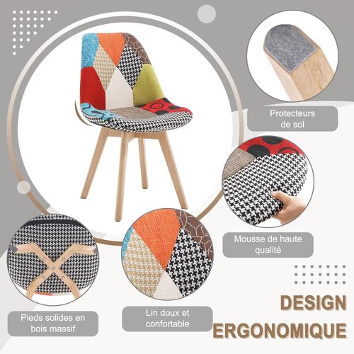 6 X Chaises De Salle à Manger. Chaises Scandinaves Pieds En Bois Style Nordique Patchwork
